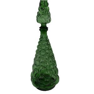 Vintage Italian Green Glass Genie Bottle Bulging Bubble Stopper MCM 60s 70s
